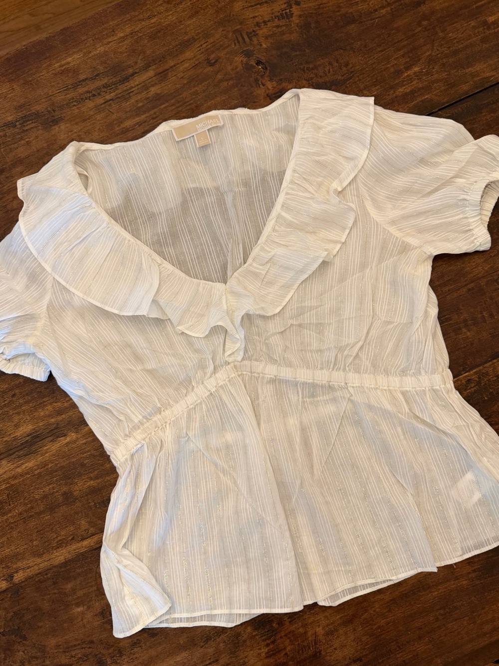 Michael Kors White Ruffle V-Neck Peplum Top NWOT women’s size large